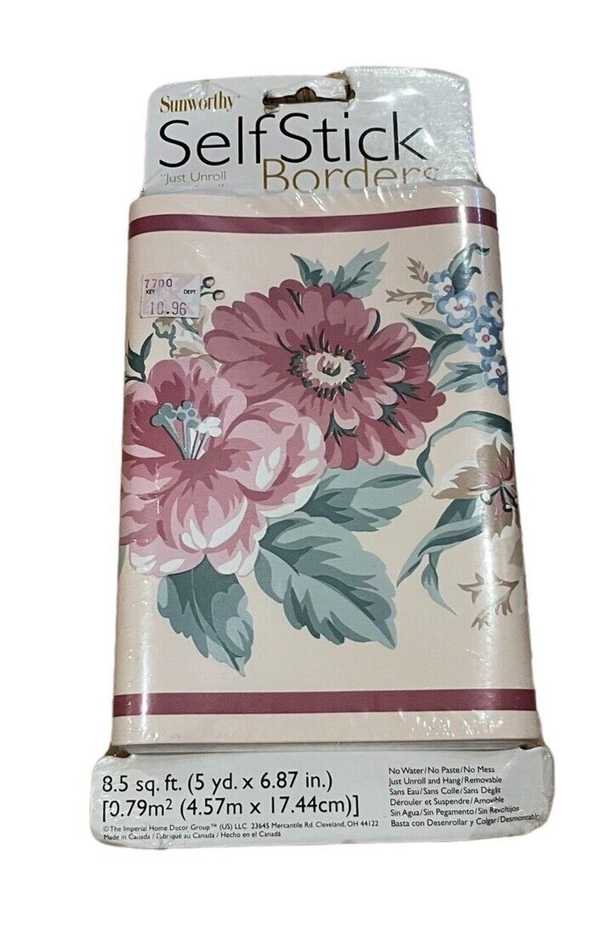 Sunworthy Self Stick Wallpaper Border WL5509 Flower Designs 5 Yards NOS